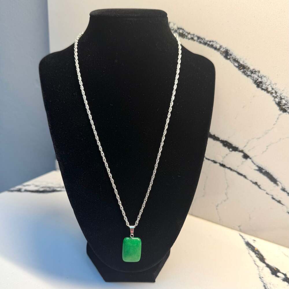Green Jadeite Jade Pendant Necklace Avery 925 Sterling Silver Rope Chain